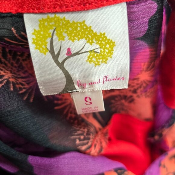 Anthropologie Fig and Flower Oversized Red Black Purple Floral Button Front Top - Picture 7 of 7